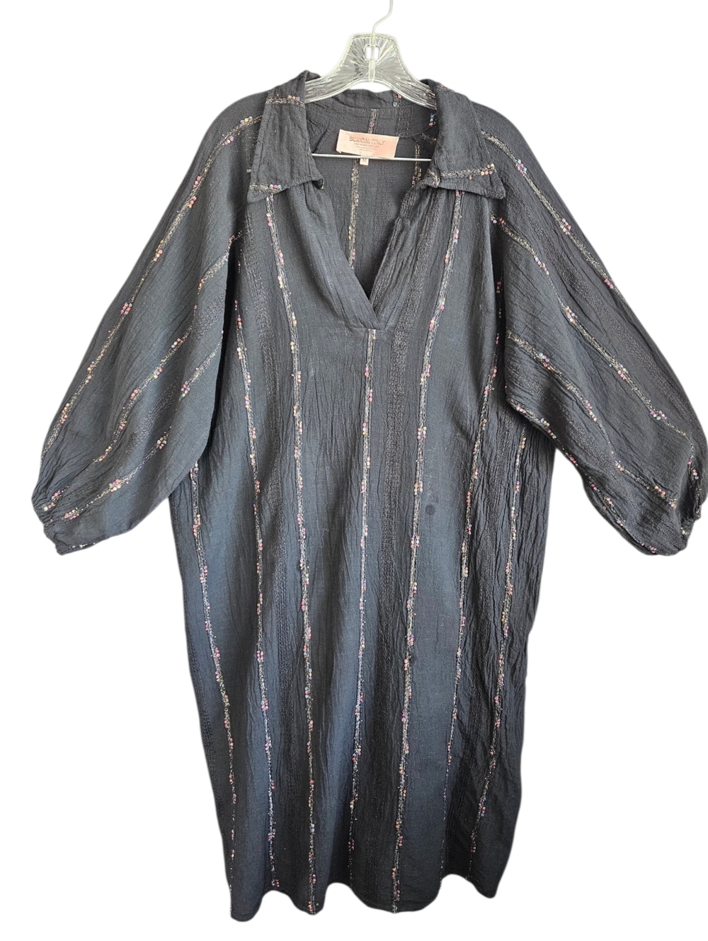 Scandal Italy Womens V-Neck Oversized Popover Dress Sz Med Lagenlook Boho Gauzy